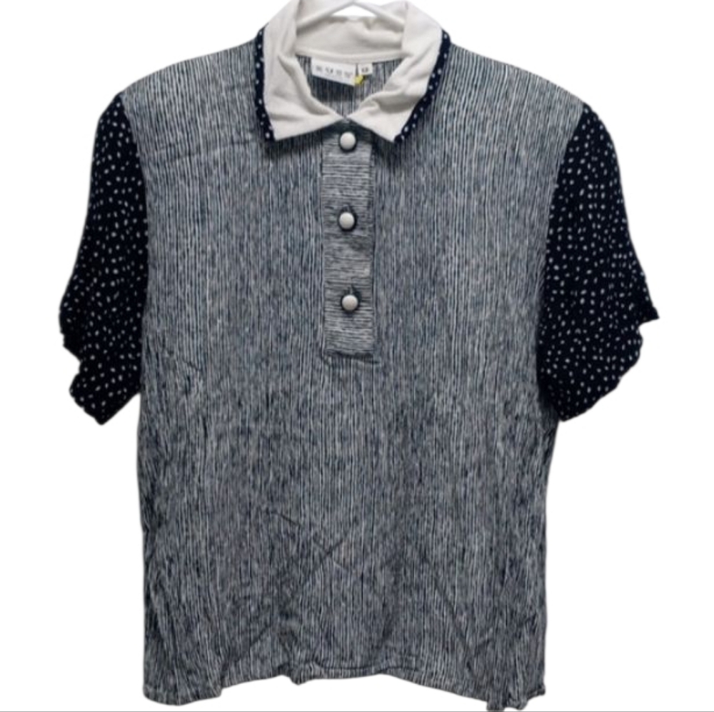 Russ Vintage Black/White Stripe With Polka Sleeves Polo Shirt